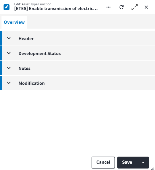 Asset Type Function Screen