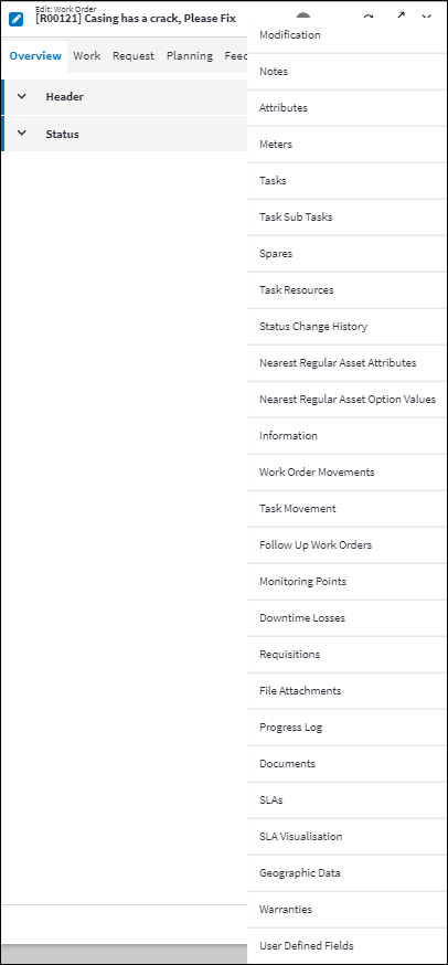 Work Order Screen